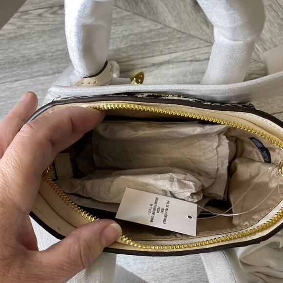 Michael Kors Lt Cream Multi Cheetah Leather Avril Satchel Crossbody Bag Purse XS - Picture 8 of 10